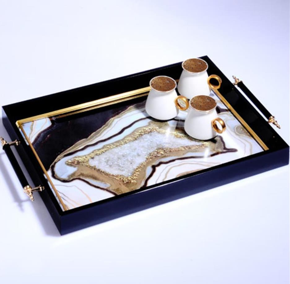 Kosova Sa-214 Kulplu Lüx Dikdörtgen Tepsi 50 x 31 Cm Siyah