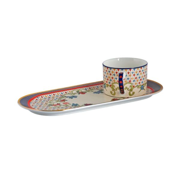 Lucky Art Fiora Tek Kişilik Tepsili Çay Fincanı Seti