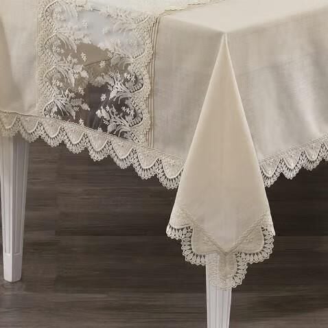 Nazik Home Clara Dantelli Masa Örtüsü 160x260 cm-Bej