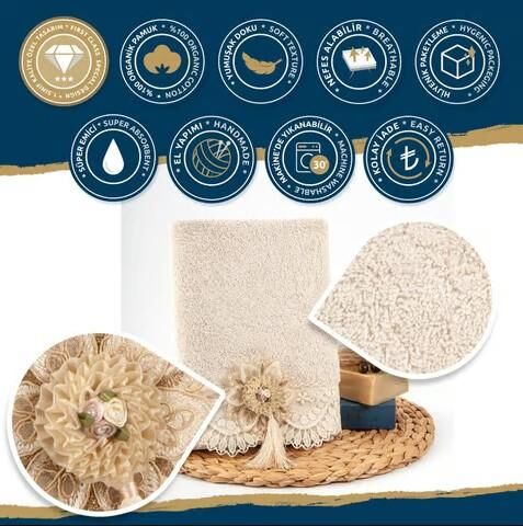 Nazik Home Clara Dantelli Ve Süslü Havlu Bej 50X90