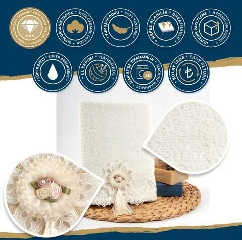 Nazik Home Clara Dantelli Ve Süslü Havlu Krem 30X50