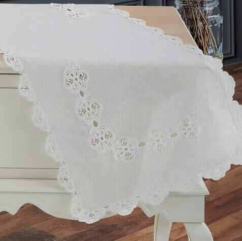 Nazik Home Doria Dantelli Leke Tutmaz 5 Parça Salon Oda Takımı Krem Standart