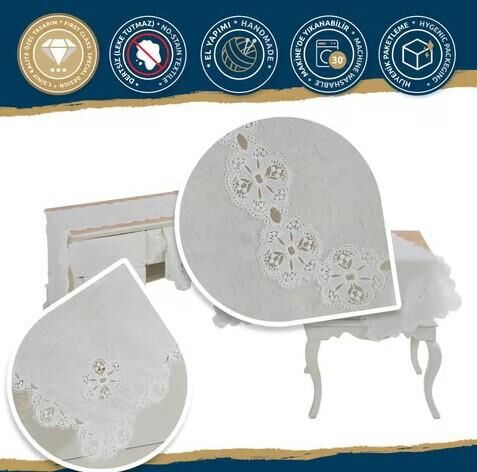 Nazik Home Doria Dantelli Leke Tutmaz 5 Parça Salon Oda Takımı Krem Standart