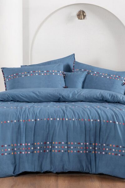 Sarev Tanya Fancy Poplin Nevresim Takımı Tek Kişilik-Mavi