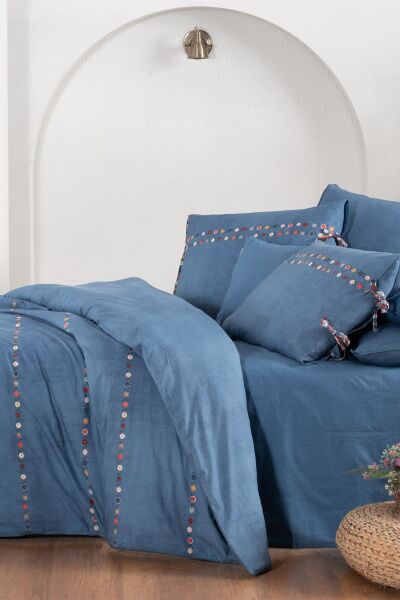 Sarev Tanya Fancy Poplin Nevresim Takımı Tek Kişilik-Mavi