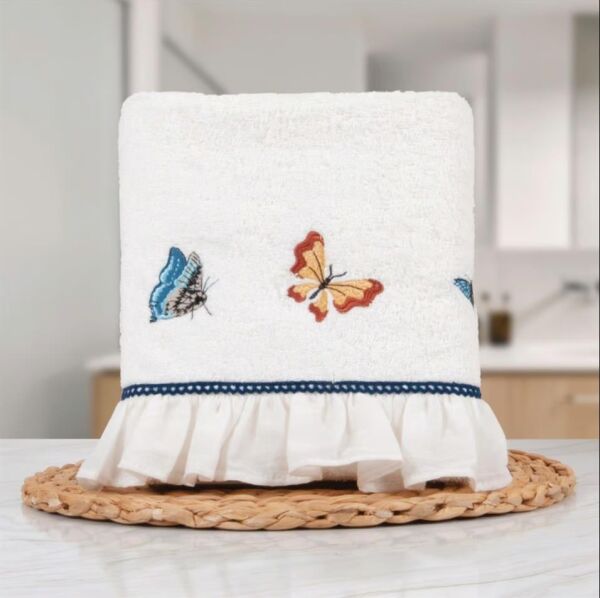 Nazik Home Laura Kelebek Nakışlı Havlu Beyaz 50X90