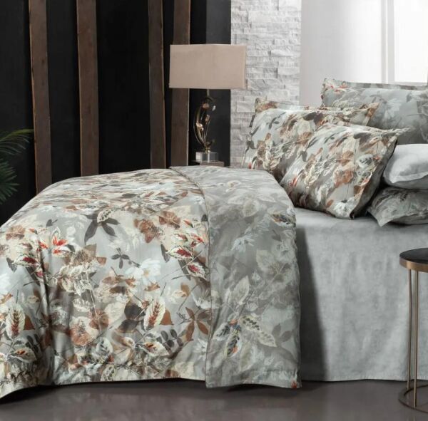 Sarev Emily Saten Nevresim Takımı Çift Kişilik 4 Yastık-Gri