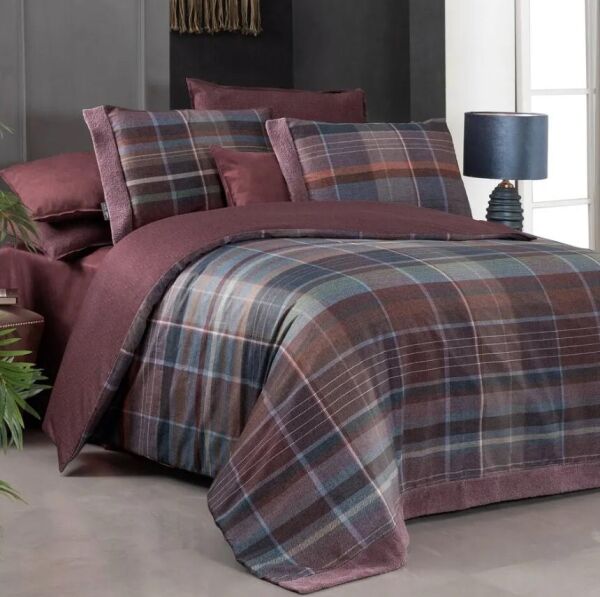 Sarev Kajani Saten Nevresim Takımı Çift Kişilik 4 Yastık-Mürdüm