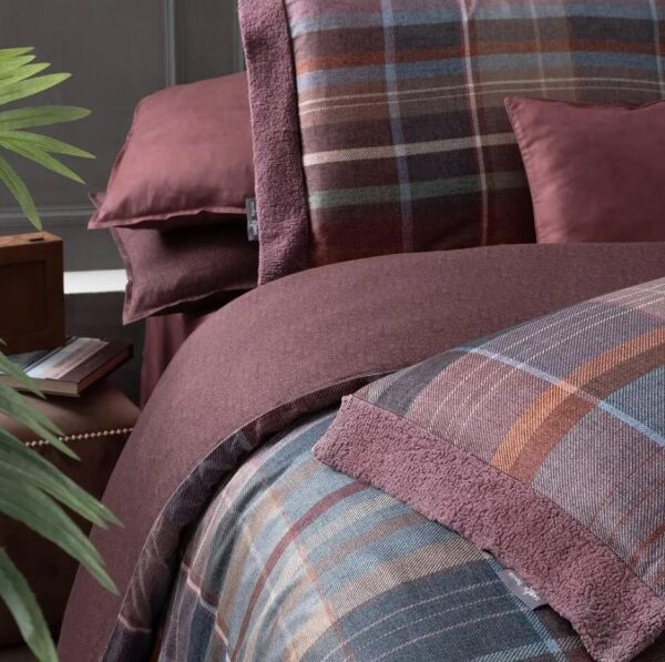 Sarev Kajani Saten Nevresim Takımı Çift Kişilik 4 Yastık-Mürdüm