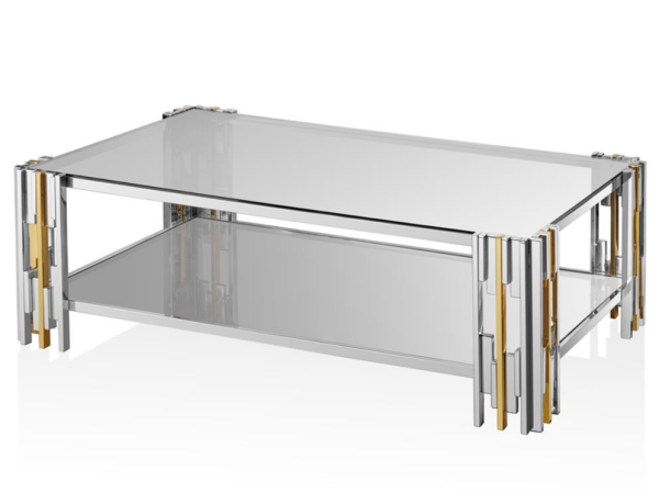 Lamedore Waller Dikdörtgen Kahve Masası Silver Gold Çift Camlı 130 x 80 x 43 Cm