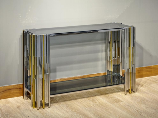 Lamedore Waller Konsol Silver Gold Çift Camlı 120 x 40 x 80 Cm