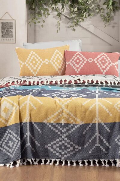 Sarev Moira Yatak Örtüsü Seti Tek Kişilik-Lacivert