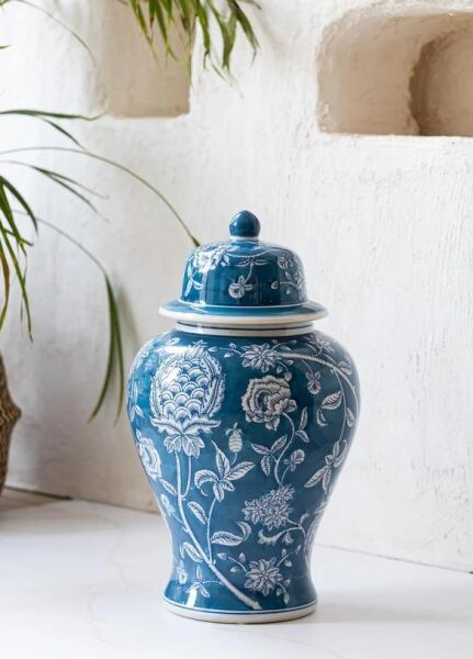 The Mia Dekoratif Kapaklı Küp Mavi 26x26x47 cm