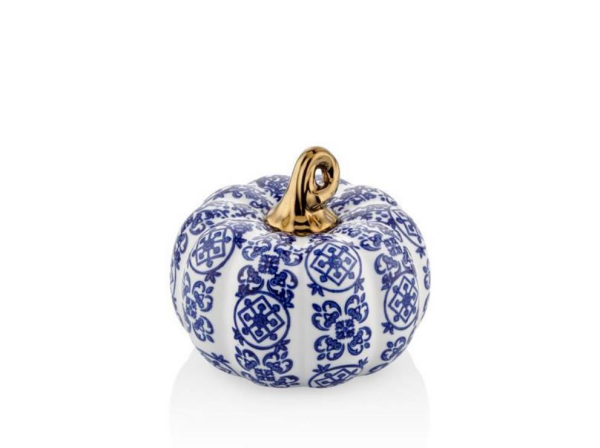Lamedore Pumpkin Mavi Beyaz Gold Saplı 13 x 13 x 10.5 Cm Dekoratif