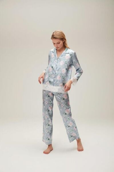 Nazik Home Liva Dantelli Pijama Takımı Açık Mavi L