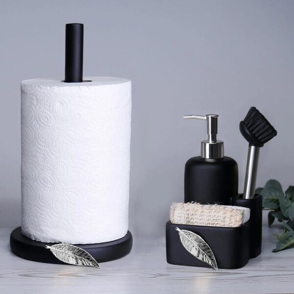 Selim Dekor Leaf Kağıt Havluluk Siyah-Gümüş