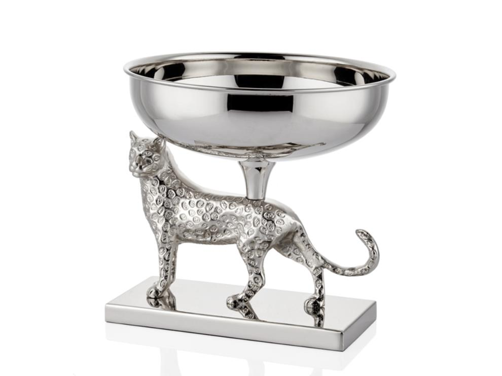 Lamedore Jagger Parlak Gümüş Jaguar Figürlü Dekoratif Kase 26 x 18 x 19 Cm