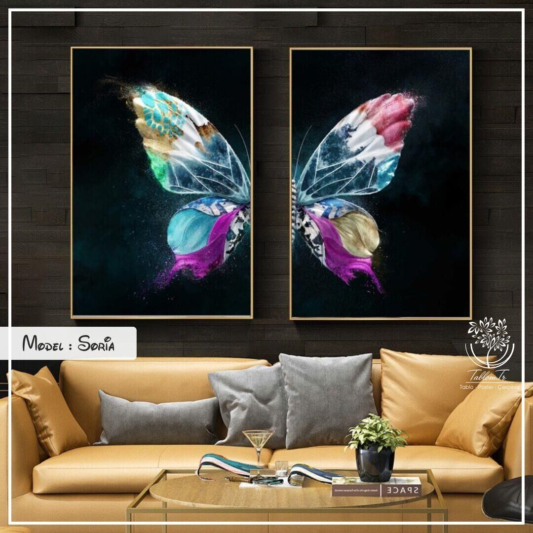 Magic Home Soria 2'li Kelebek 50 x 70 Pembe Mavi  Tablo 032