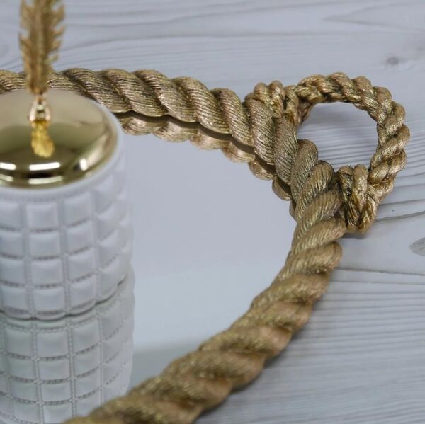 Selim Dekor Rope Aynalı Tepsi Altın