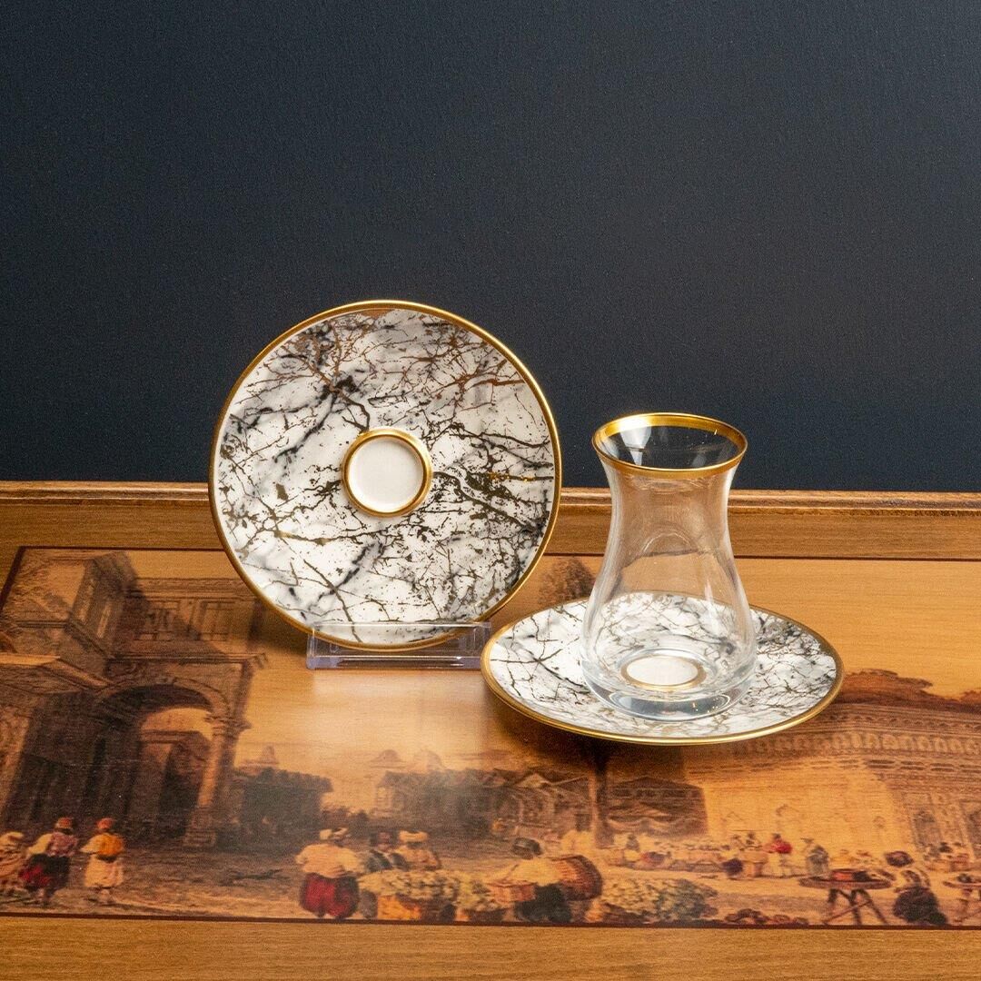 Canba Glazze İmperial Beyaz Ala 12 Parça Çay Seti