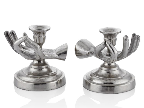 Lamedore El Şekilli Silver Mumluk 16 x 16 x 13 Cm