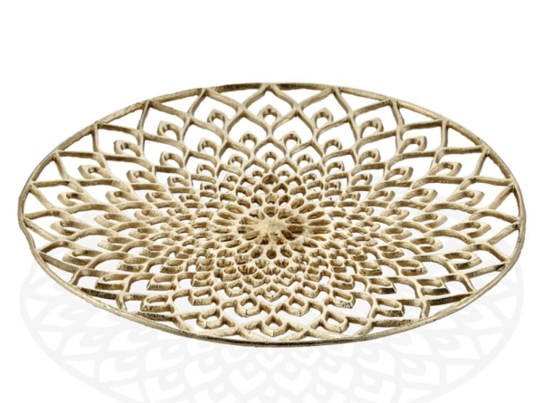 Lamedore Peacock Gold Yuvarlak Büyük Dekoratif Tabak 46x46x5 Cm