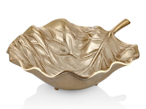 Lamedore Brown 42 Cm Şampanya Gold Yaprak Desenli Dekoratif Tabak