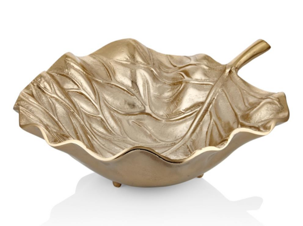 Lamedore Brown 42 Cm Şampanya Gold Yaprak Desenli Dekoratif Tabak
