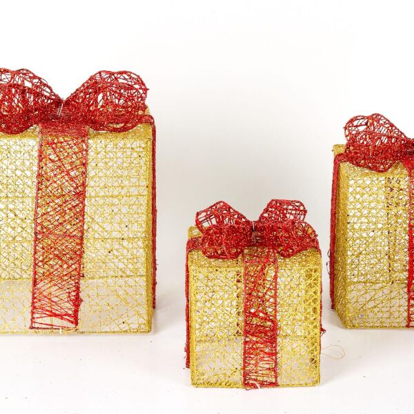 Yılbaşı Süsü Büyük Hediye Paketi Kırmızı Fiyonklu Dore 3lü