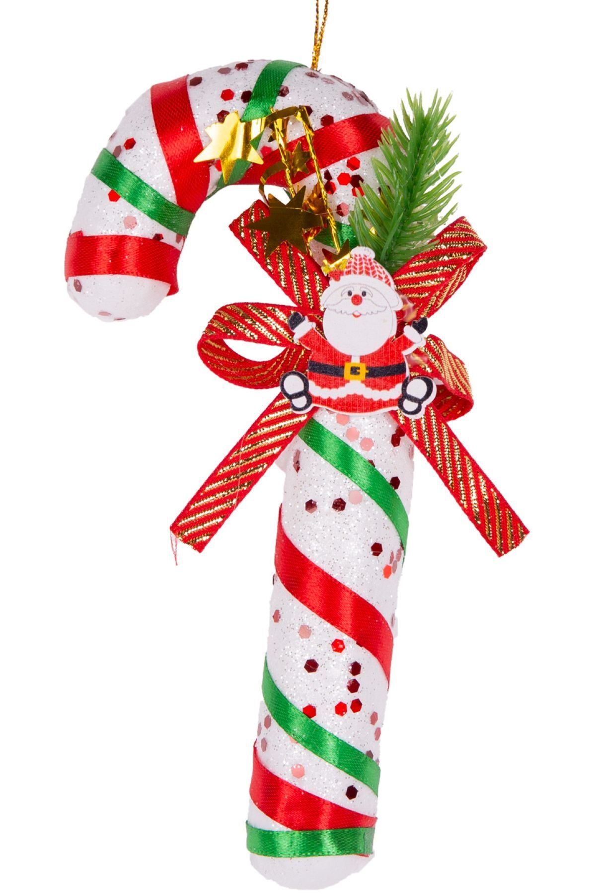 Yılbaşı Süsü Yılbaşı Dekorlu Noel Baba Figürlü Baston Kırmızı-Yeşil 9x19 cm