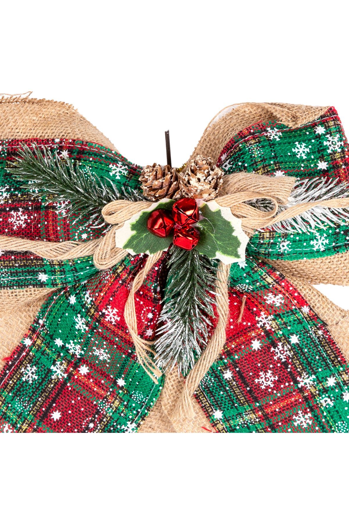 Yılbaşı Ağaç Süsü Yılbaşı Dekorlu Fiyonk Ekoseli Yeşil 30x21 Cm