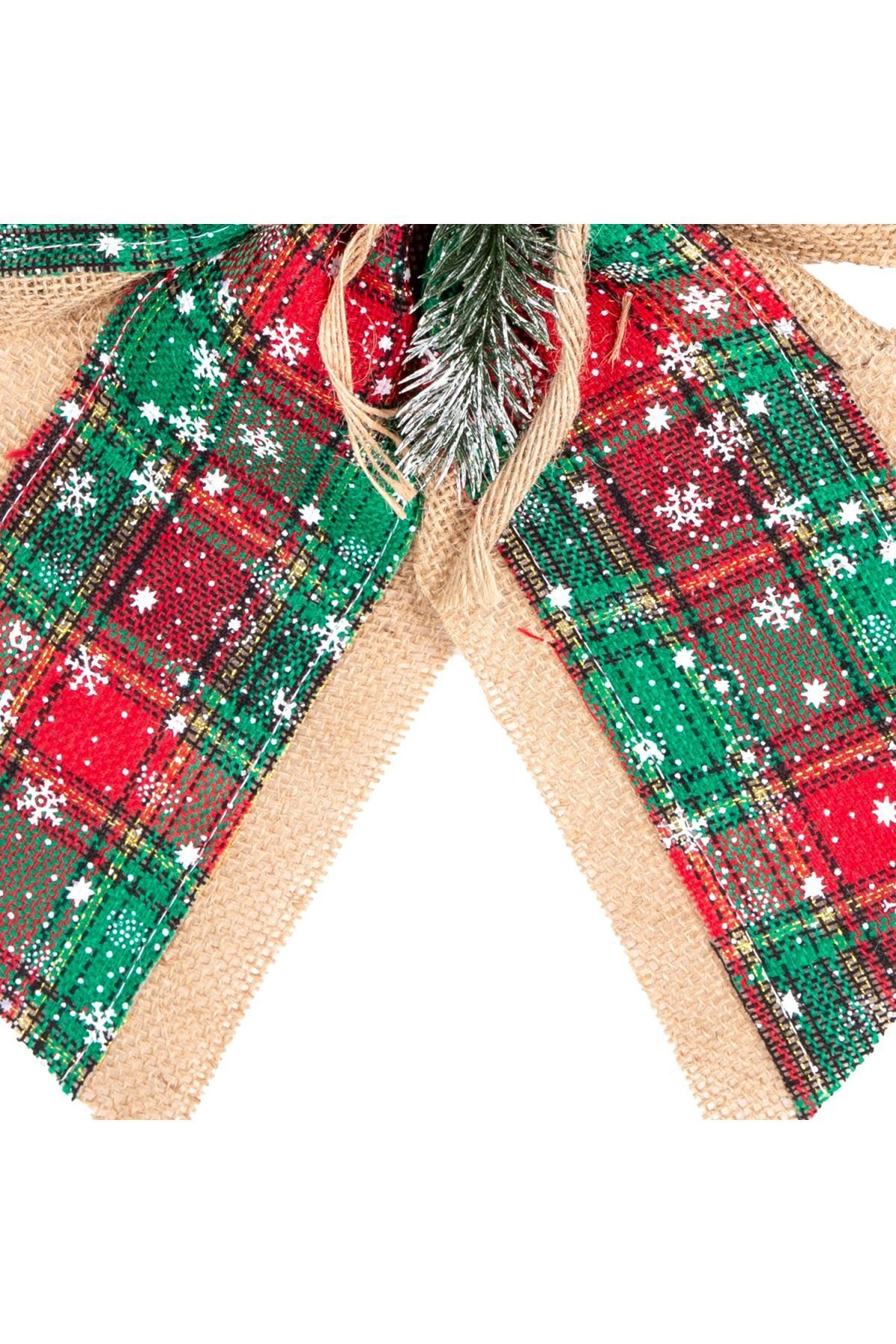 Yılbaşı Ağaç Süsü Yılbaşı Dekorlu Fiyonk Ekoseli Yeşil 30x21 Cm