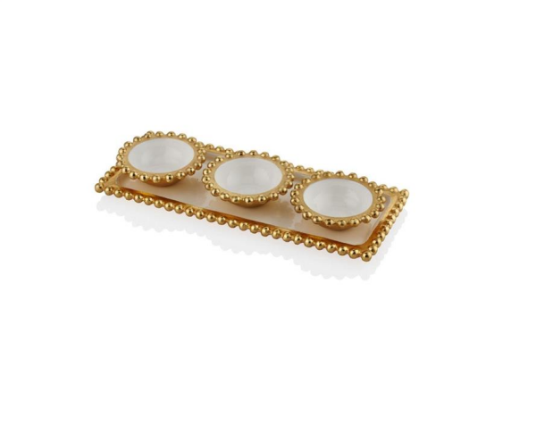 Lamedore Beaded 3'lü Dekoratif Kase Beyaz 39 x 16 x 4 Cm