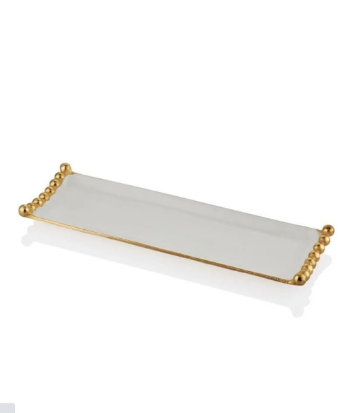 Lamedore Beaded Uzun Sunumluk Beyaz 44 x 14 x 3 Cm