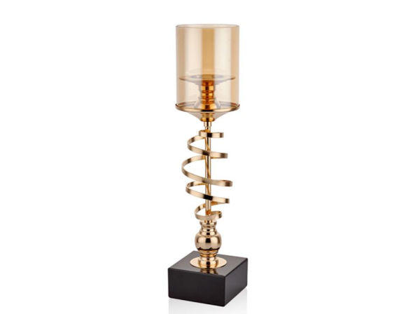 Lamedore Gold Ribbon Gövdesi Kıvrımlı Büyük Boy Mumluk 10 x 10 x 46 Cm