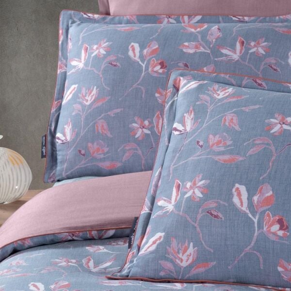 Sarev Samıra Jakarlı Saten Nevresim Takımı Çift Kişilik 4 Yastık Mavi