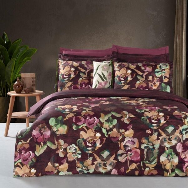 Sarev Esperado Saten Nevresim Takımı Çift Kişilik 4 Yastık Mürdüm