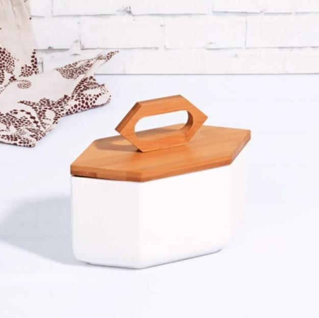 Kosova Pr-By362 Bambulu Porselen Küçük Saklama Kabı Köşeli