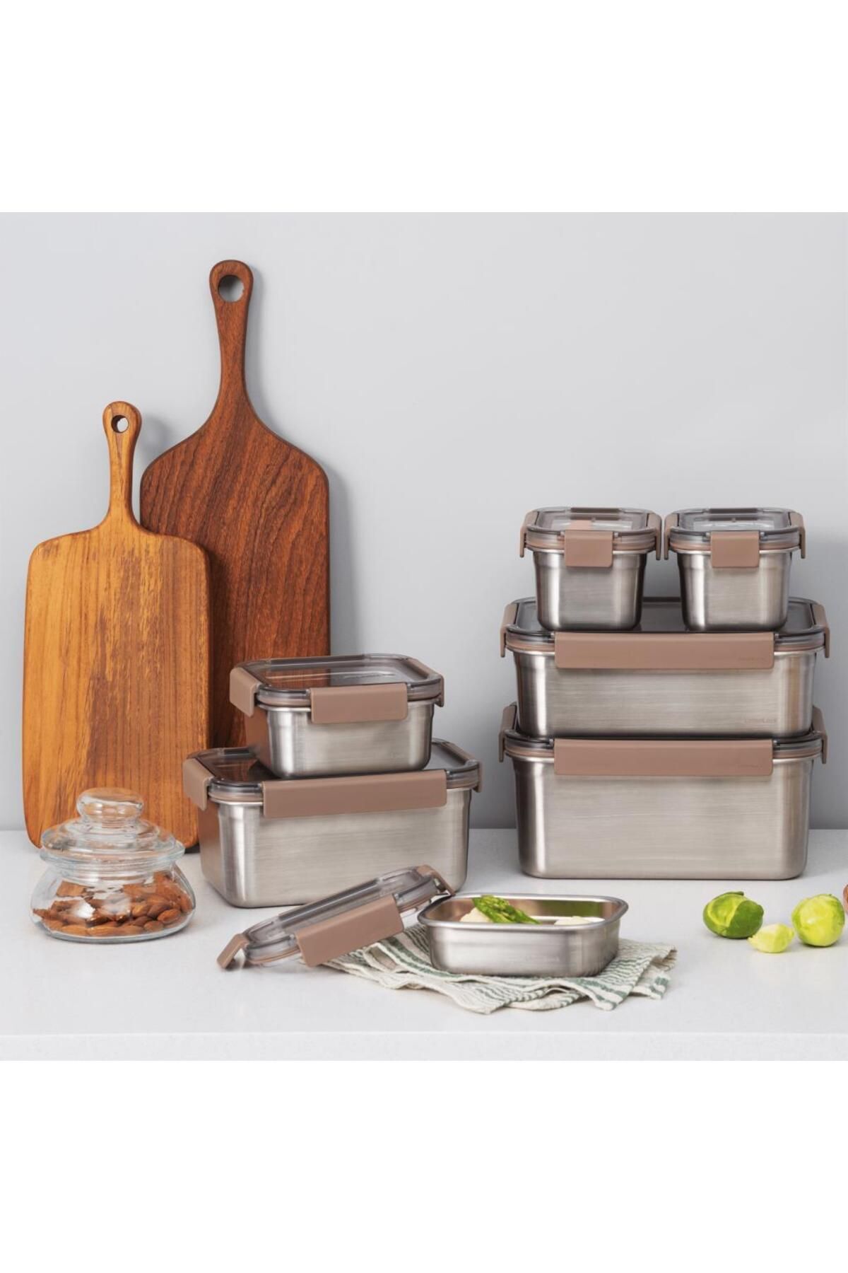 LocknLock Paslanmaz Çelik Fırın & Saklama Kabı Dörtgen Kilitli 520 ml - Kahverengi