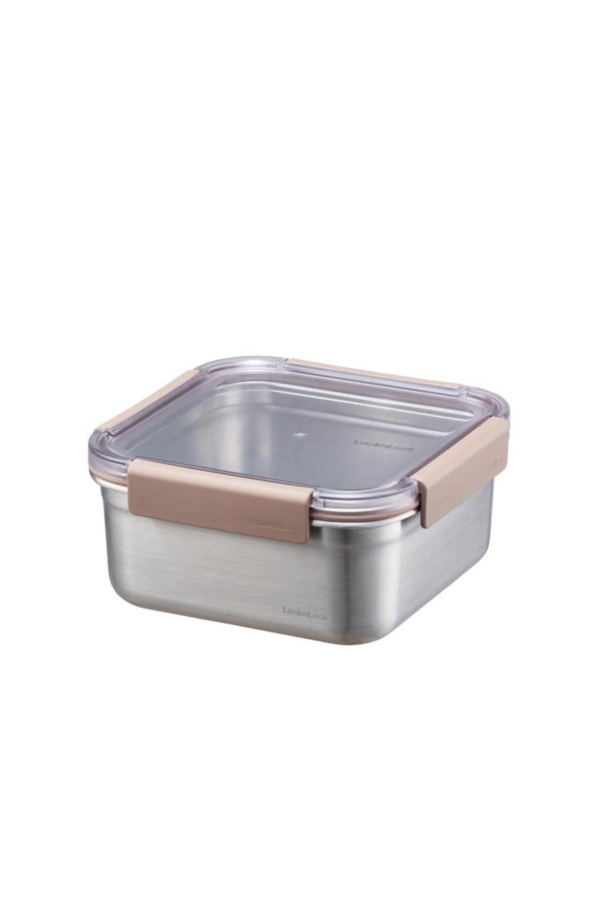 LocknLock Paslanmaz Çelik Fırın & Saklama Kabı Kare Kilitli 1.3 Lt ml -Kahverengi