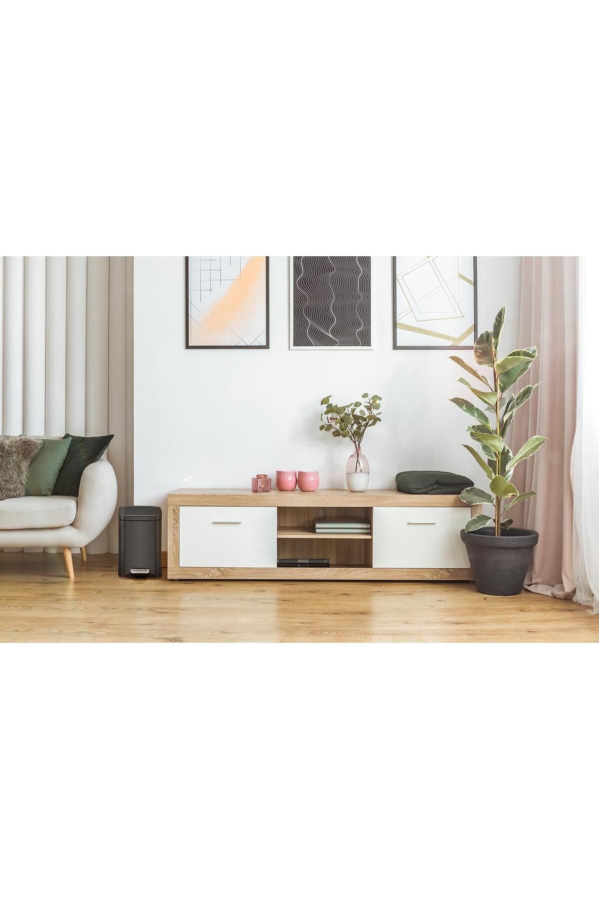 LuckyArt 30L+6L Eko Kare Pedallı Siyah Çöp Kovası