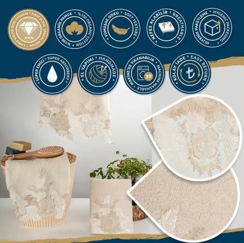 Nazik Home Floransa Dantelli Pamuk Havlu Bej 90X150