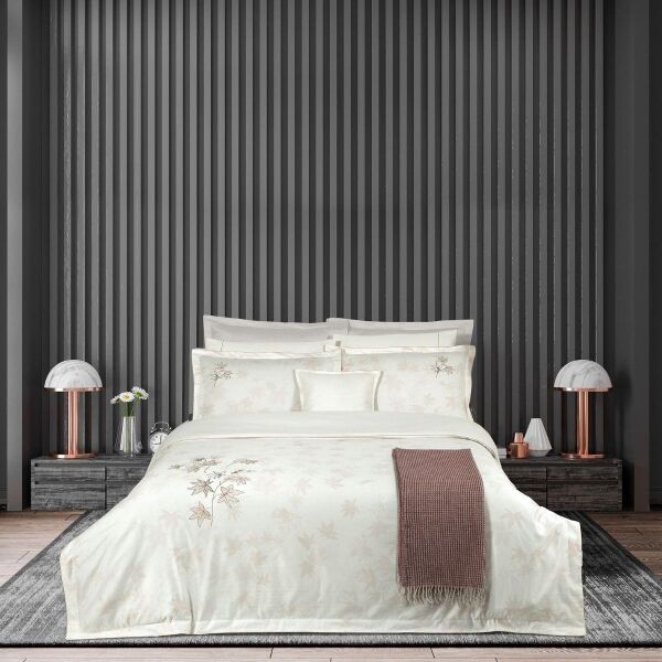 Sarev Elekta Saten Nevresim Takımı Çift Kişilik 4 Yastık Naturel Whıte