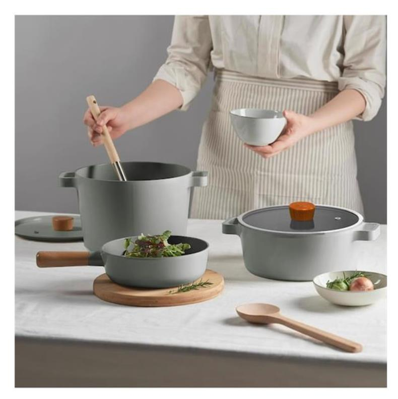 Neoflam Fika Cam Kapaklı Alüminyum Döküm Tencere 22 cm Gri