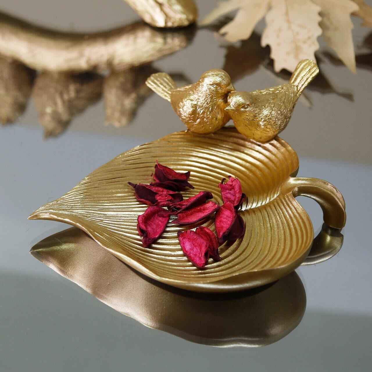 Selim Dekor Kuşlu Tabak Altın