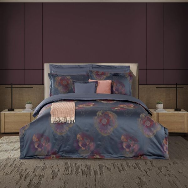 Sarev İrene Saten Nevresim Takımı Çift Kişilik 4 Yastık-Mavi