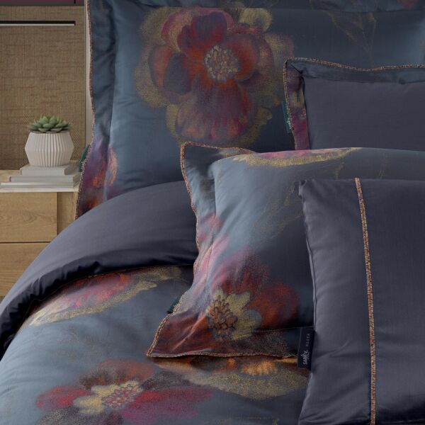 Sarev İrene Saten Nevresim Takımı Çift Kişilik 4 Yastık-Mavi