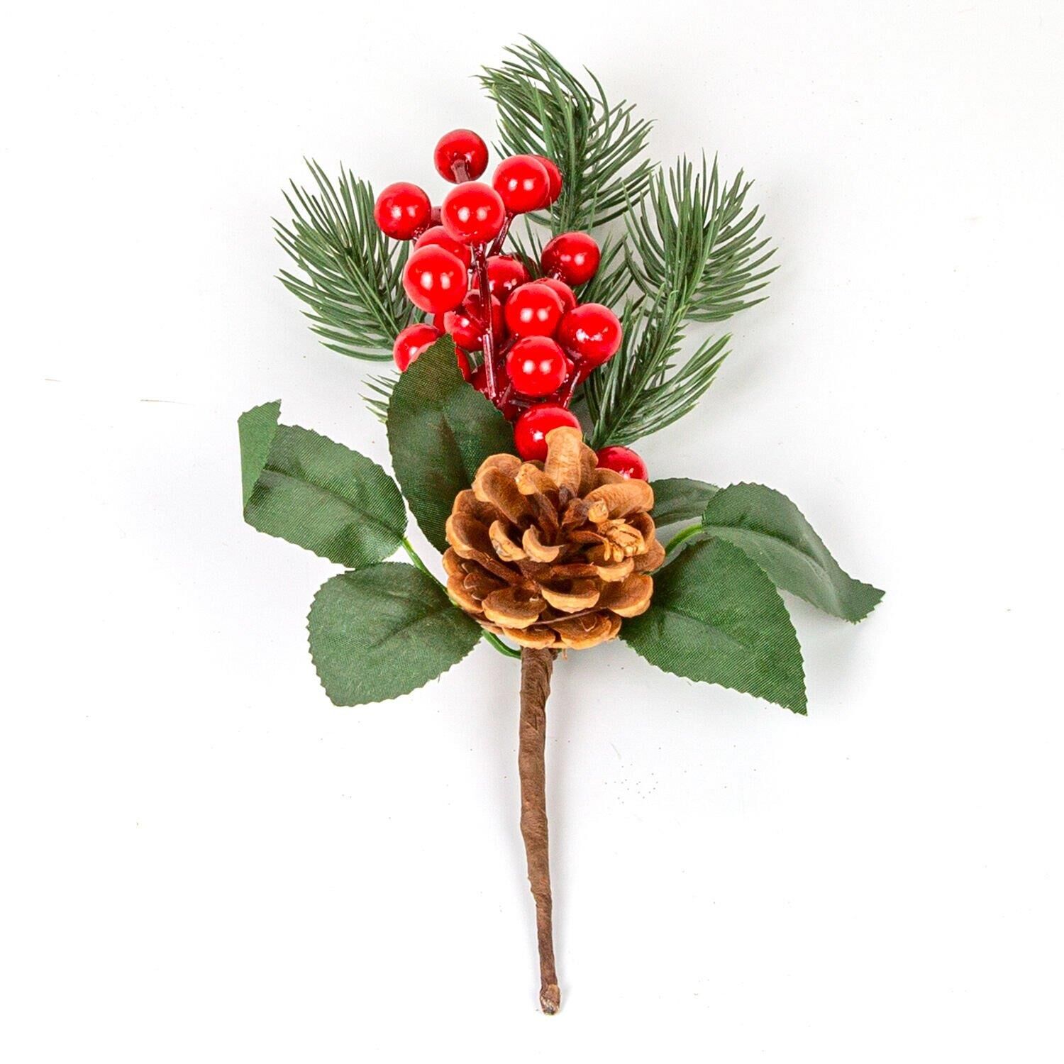 Yılbaşı Çiçek Pike Berry Kozalak Dekorlu Kırmızı-Yeşil