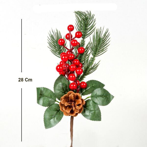 Yılbaşı Çiçek Pike Berry Kozalak Dekorlu Kırmızı-Yeşil
