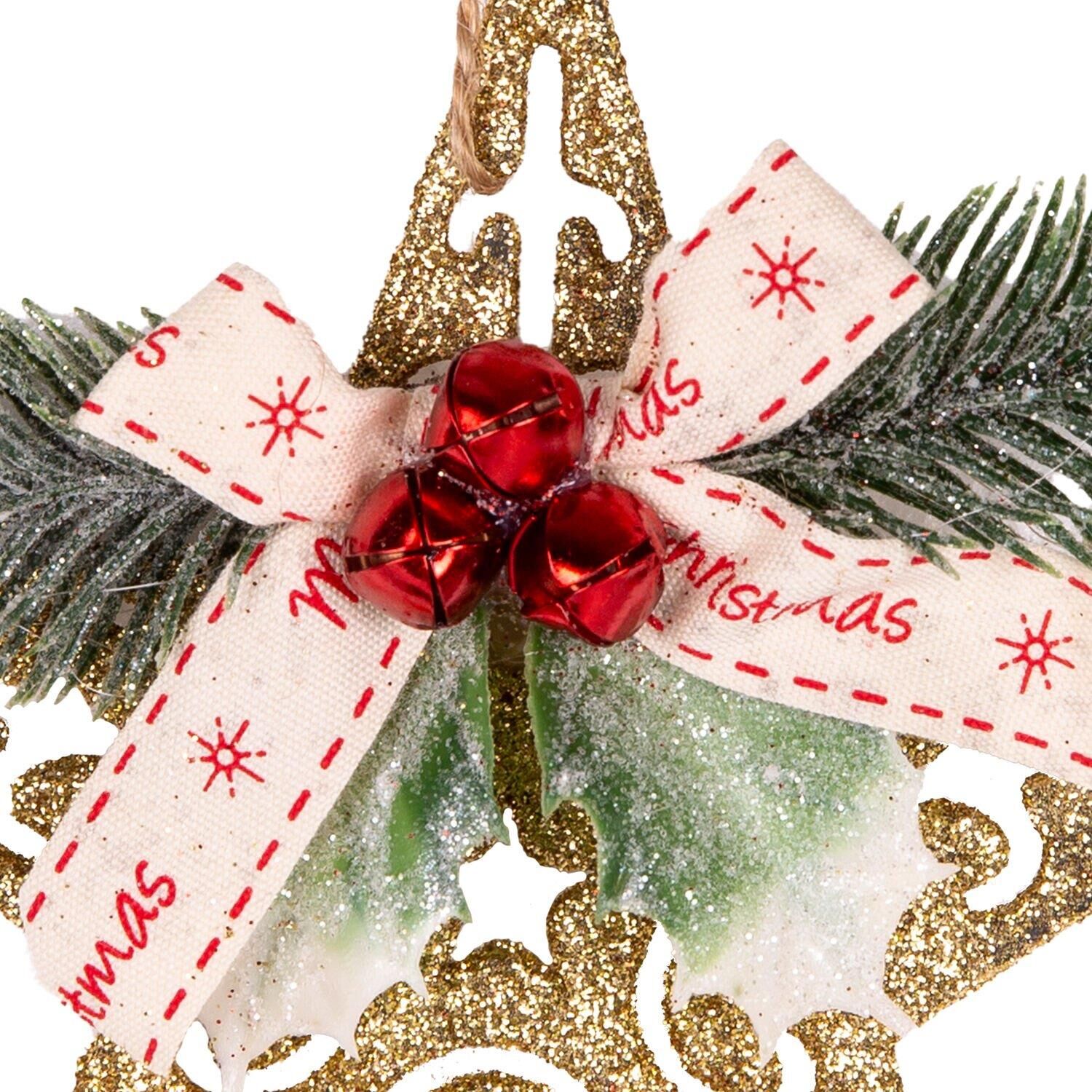 Yılbaşı Ağaç Süsü Yılbaşı Dekorlu Yıldız Gold 10x13 cm